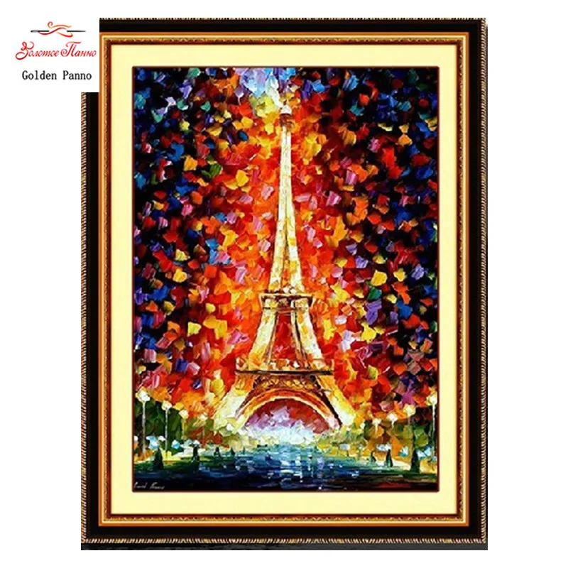 

Golden panno,Needlework,Embroidery,DIY Landscape Painting,Cross stitch,kits,11ct eiffel tower Cross-stitch,Sets For Embroidery