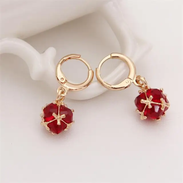 Beautiful Red Ball Pendant Earring Special New Design Zircon Earring Cute Mini Drop Earring