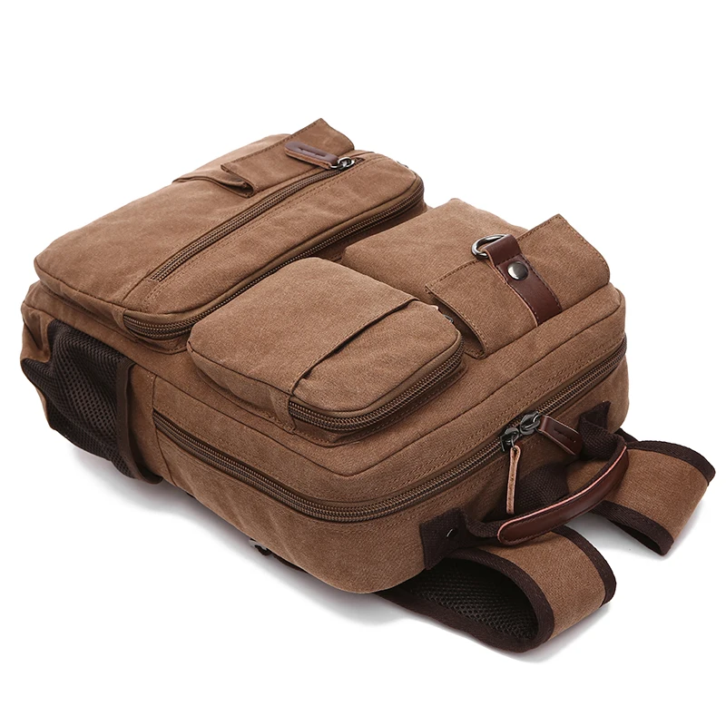  Scione Men Canvas Backpack Multi Pocket Mens Laptop Bag Large Capacity Back Pack Multi-function Tra