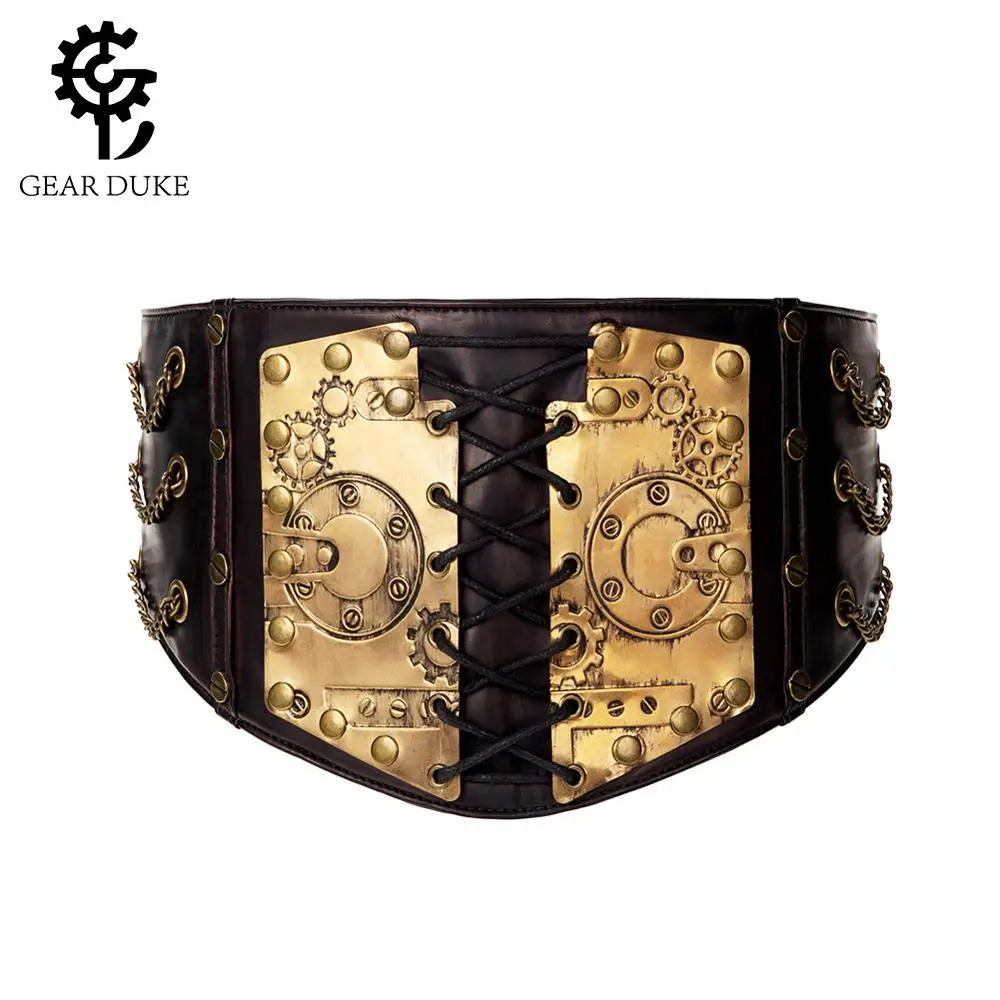 

Gear Duke fashion belts Women Ladies Gothic Steampunk Cincher Lace-up Waistband vintage Waist Cincher classic wide Elastic Waist