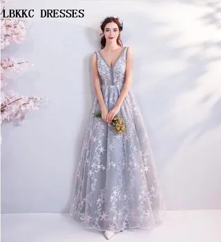 

Grey Lace Evening Dresses Top Transparent Robes De Soiree Tendance Longue Evening Gowns For Women