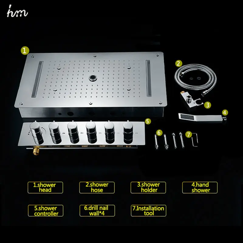 Bathroom Faucet Bathroom Shower Faucet Set Thermostatic Mixing Valve Bathroom Accessories Ceiling LED Shower System Set Thermostatic Mixer Valve Faucet Rainfall Waterfall Shower Head Panel