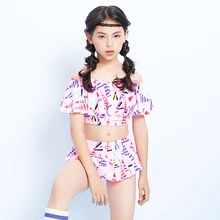 Розовый, синий детский купальный костюм из двух предметов с открытыми плечами на бретельках, милый купальник бикини для маленьких девочек, летний купальный костюм