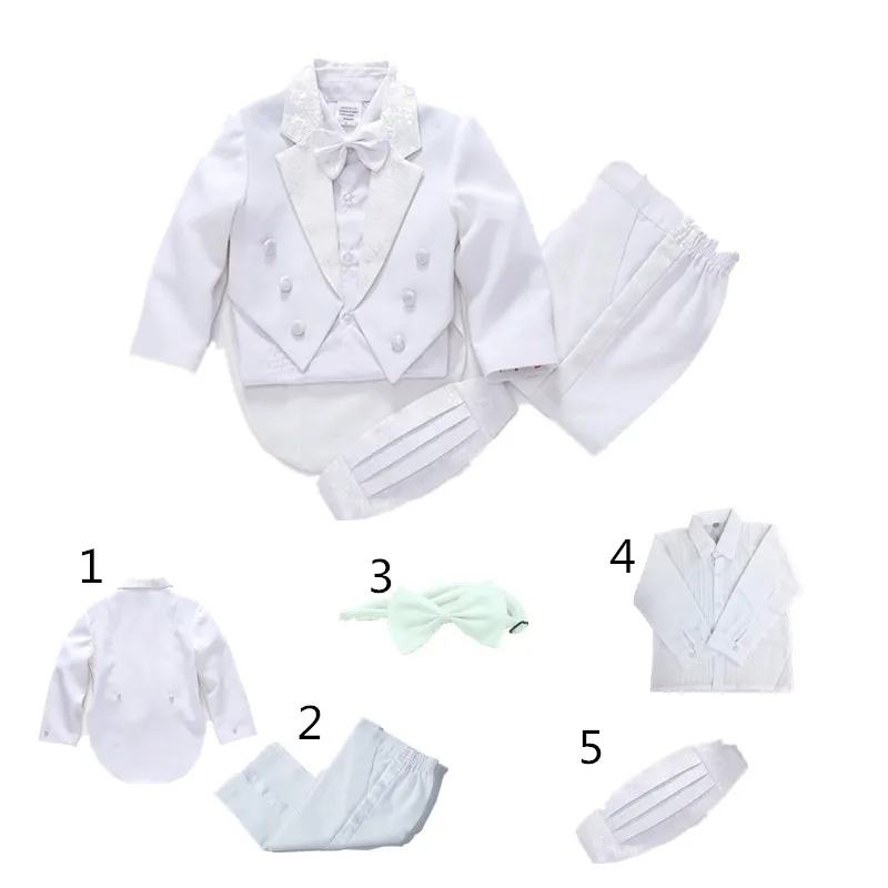 Г. Официальная детская одежда для мальчиков, белый/черный костюм для маленьких мальчиков детские блейзеры костюм для мальчиков на свадьбу, выпускной, 5 шт., смокинг, От 1 до 4 лет