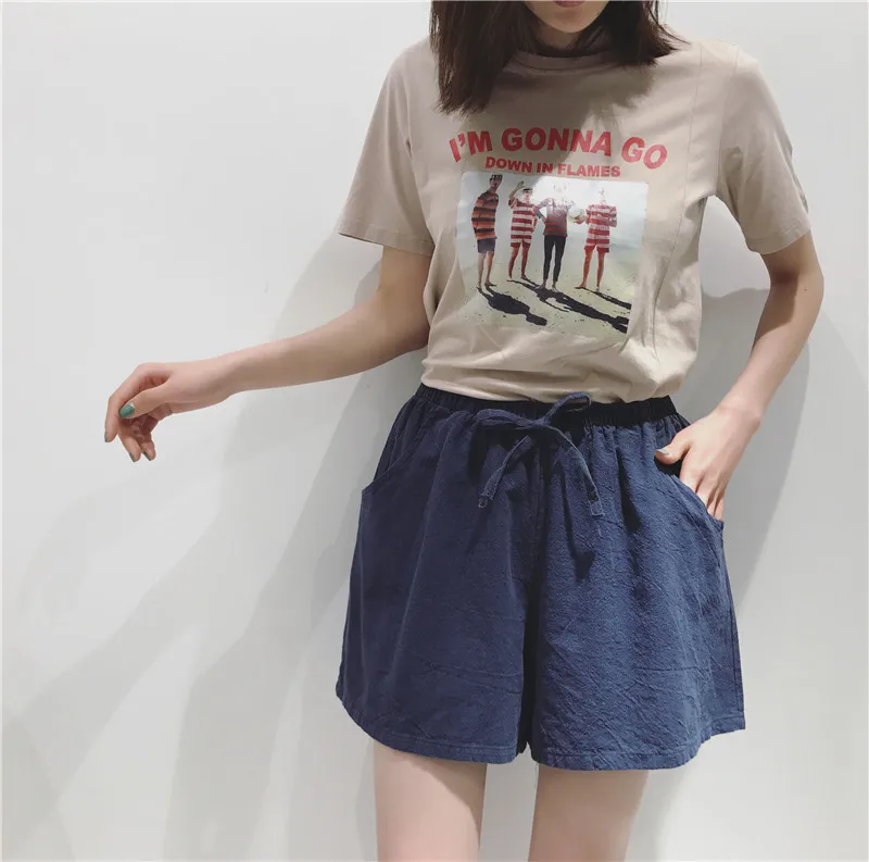 BIVIGAOS 2017 новые хлопковые льняные шорты с завязками женские летние повседневные широкие шорты юбка с эластичной талией свободные короткие
