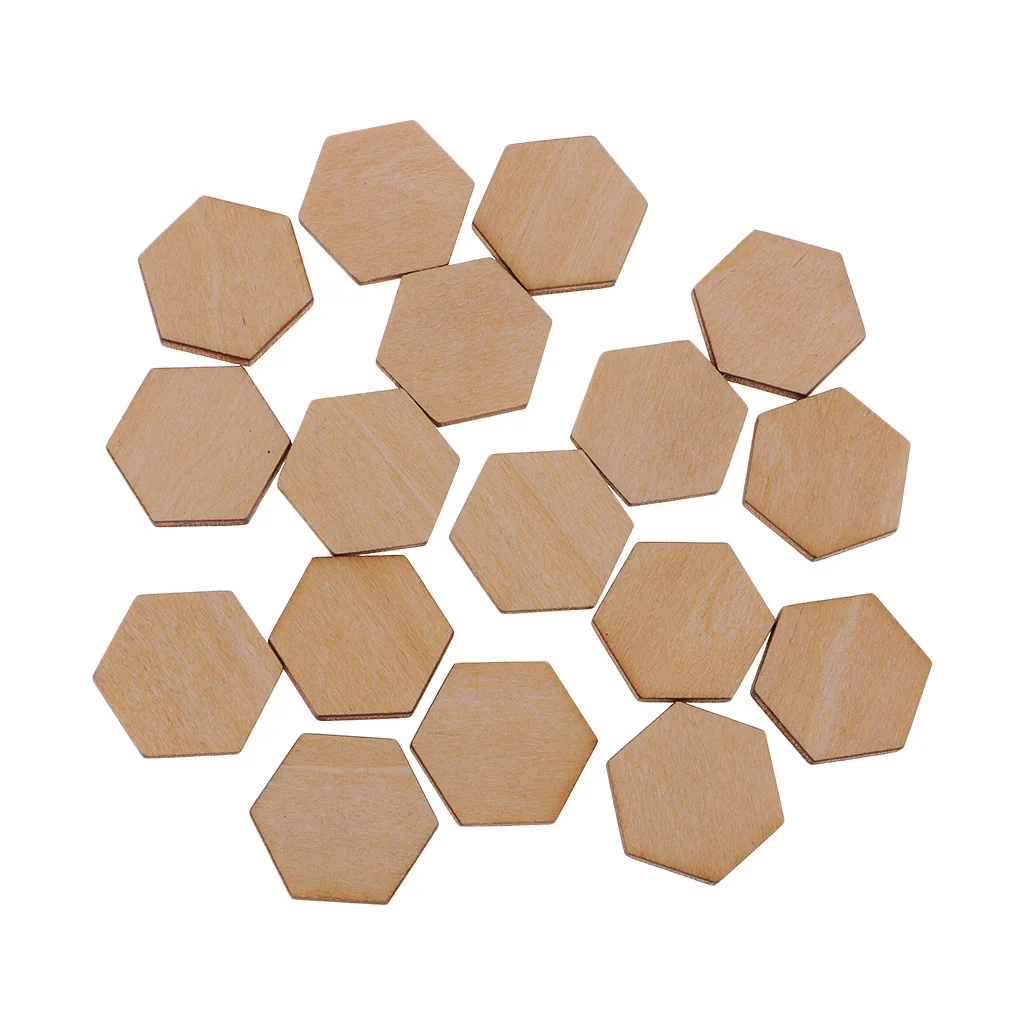 50/100/200pcs Wooden Hexagon Shapes MDF Cutouts Blank Embellishments Craft for DIY Scrapbooking Card Making Decoration Ornaments