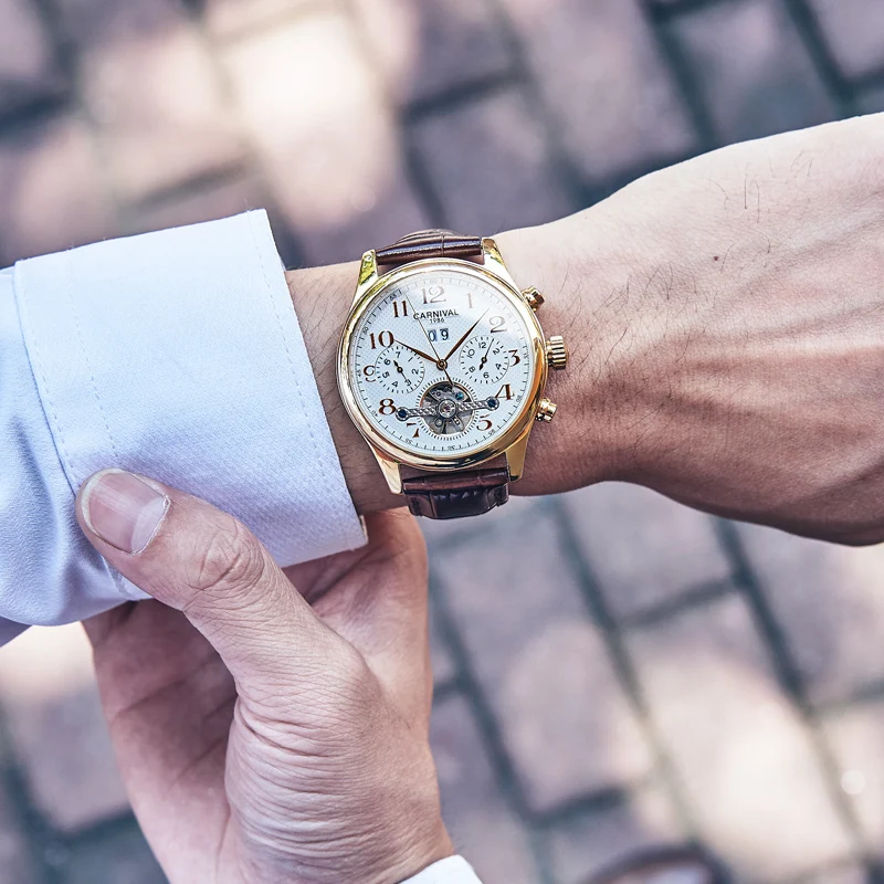 

Carnival Mechanical Watch for Men Waterproof Date Month Week Display Fashion Casual Luxury Brand Wrist Watch Jam Tangan Pria