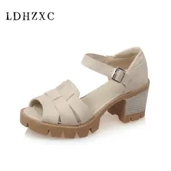 Ldhzxc 2018 Новый Весна-осень обувь на платформе Обувь на высоком каблуке обувь на квадратном каблуке с пряжкой с закрытой пяткой Последняя мода