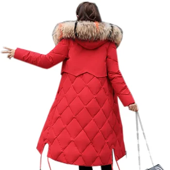 

2019 New Autumn Winter Hooded Long Coat Female Parkas Jacket Women Faux Fur Collar Parka Women Coats LP441