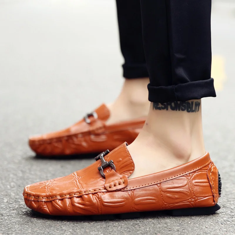 Коричневые кожаные лоферы Мужская обувь повседневная Sapato Masculino слипоны для