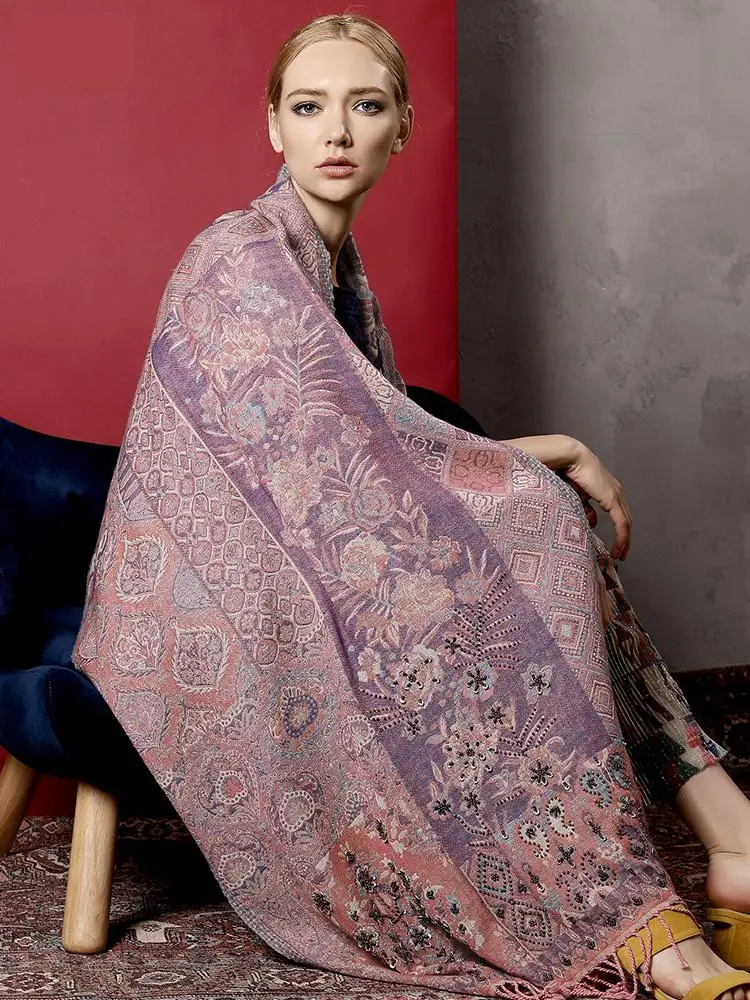 Женские новые шерстяные шали шарф женский ручной работы вышивка шарфы непальский Национальный Стиль обёрточная бумага пашмины зимние теплые Мантилья шаль
