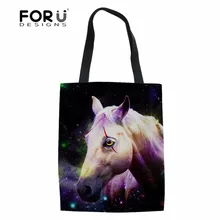 FORUDESIGNS/Женская хозяйственная сумка с принтом галактики лошади, Женская Холщовая Сумка для девочек, детская школьная Хлопковая Сумка, бренд