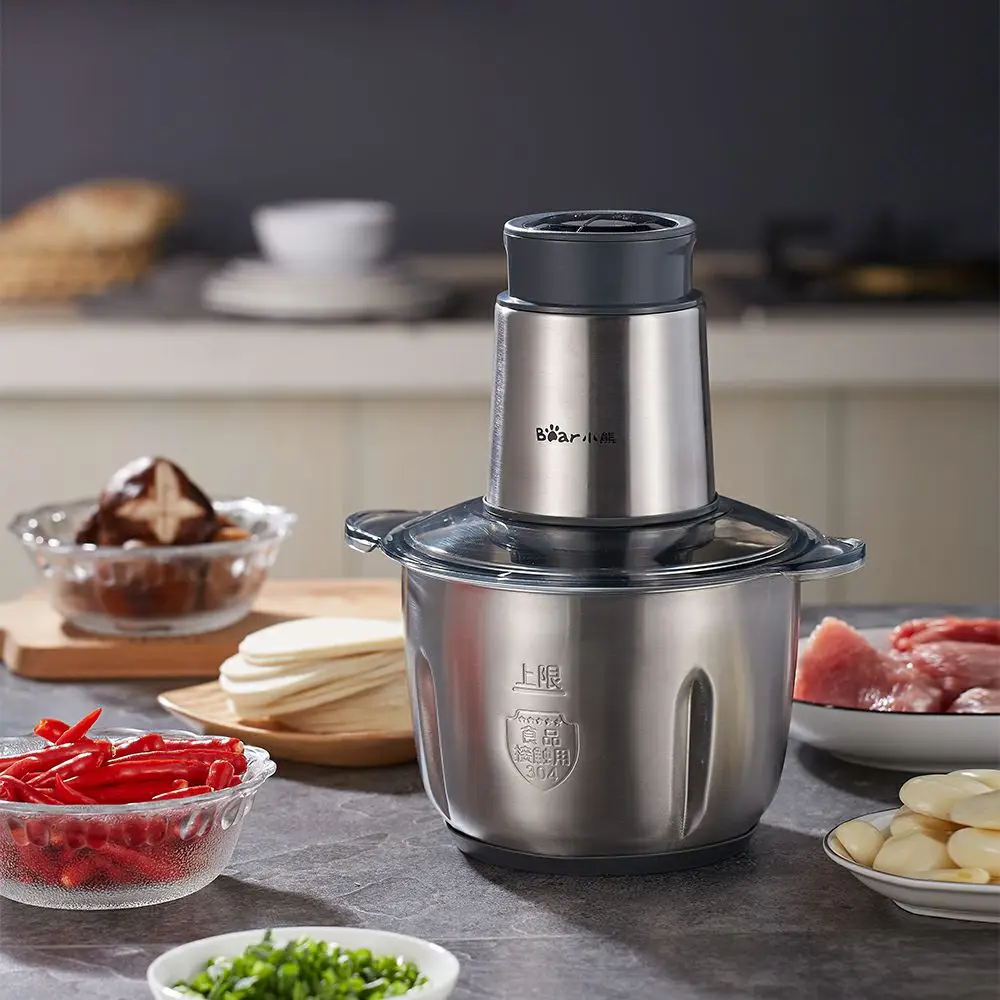 Bear Portable Full Stainless Steel Electric Meat Grinders 2 Gears 2L 300W Copper Engine Blenders
