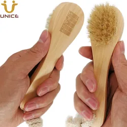 100Pcs/Lot OEM Customized LOGO Boar Bristle Facial Shaving Brush Wooden Handle Cleaning Grooming
