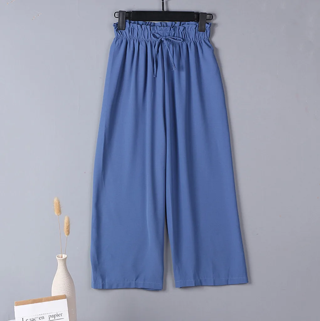 Pants women summer pantalon femme casual pants streetwear Casual Solid Elastic Band Lady Summer Linen Wide leg Pants Y621