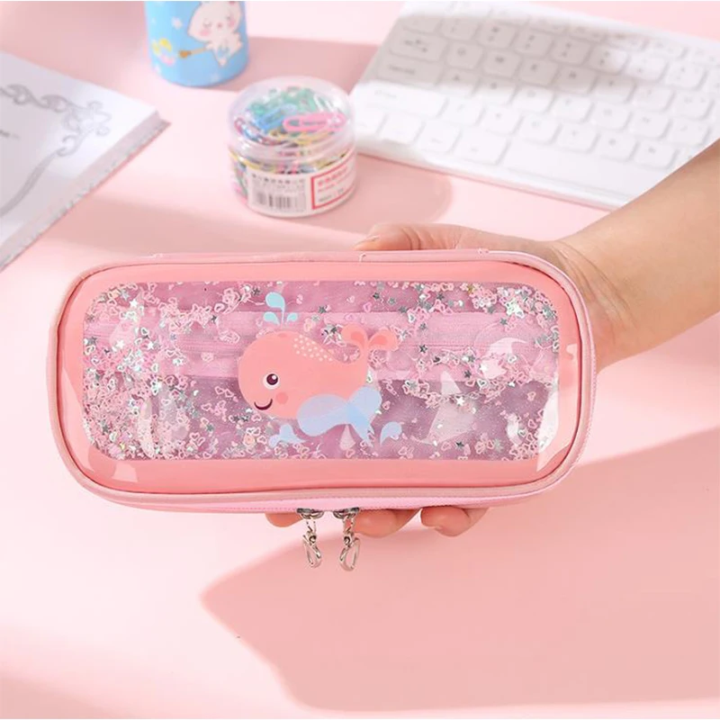 Kawaii Pencil Case Cartoon Anime Whale Stretch Double zipper Large Capacity Pencil Box Cute Pencilcase Kids School Stationery