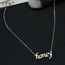 

Women wedding Jewelry 316L Stainless Steel Chain Necklace Gold Color Letter Honey for Lover Necklaces Pendants bijoux femme