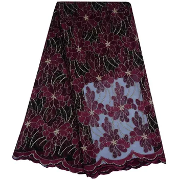 

African Lace Fabric 2018 Embroidered Nigerian Beaded Laces Fabric.High Quality French Tulle Lace Fabric For Women 1130