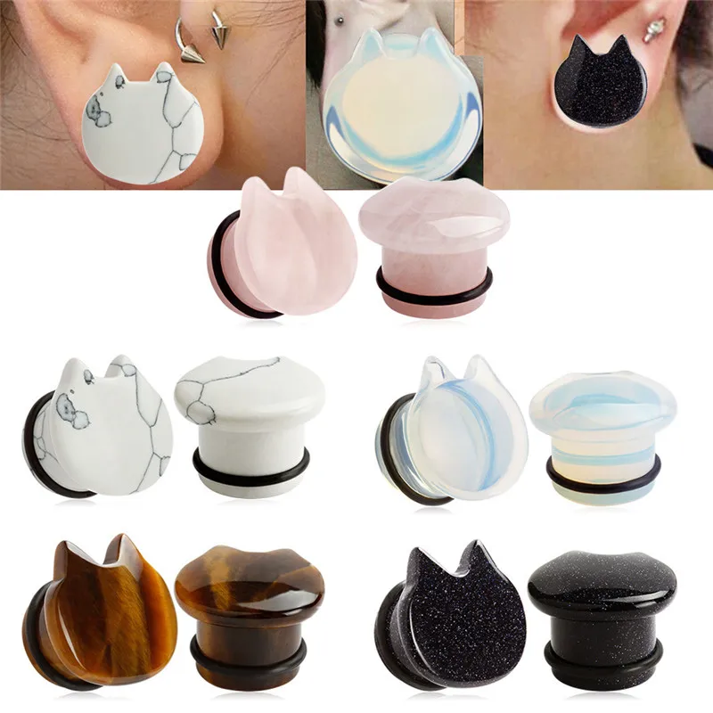 New Arrival 1pc hot Selling Ear Expander Gauges Cute Cat Style Stone