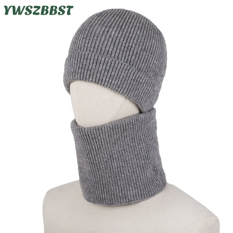 Высокое качество осень зима для женщин и мужчин вязаная шапка крючком шеи теплый шарф воротник модные шапочки набор из шапки и шарфа унисекс