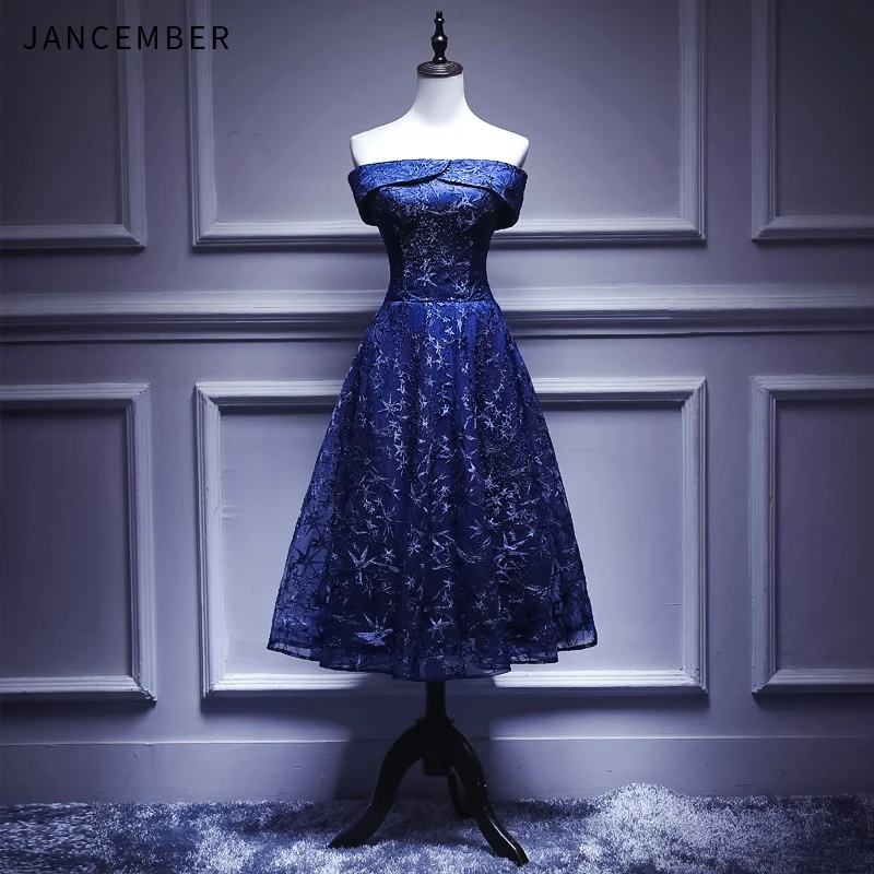 Jancamber 2019 Новое поступление коктейльное платье Короткое Темно синее с открытыми