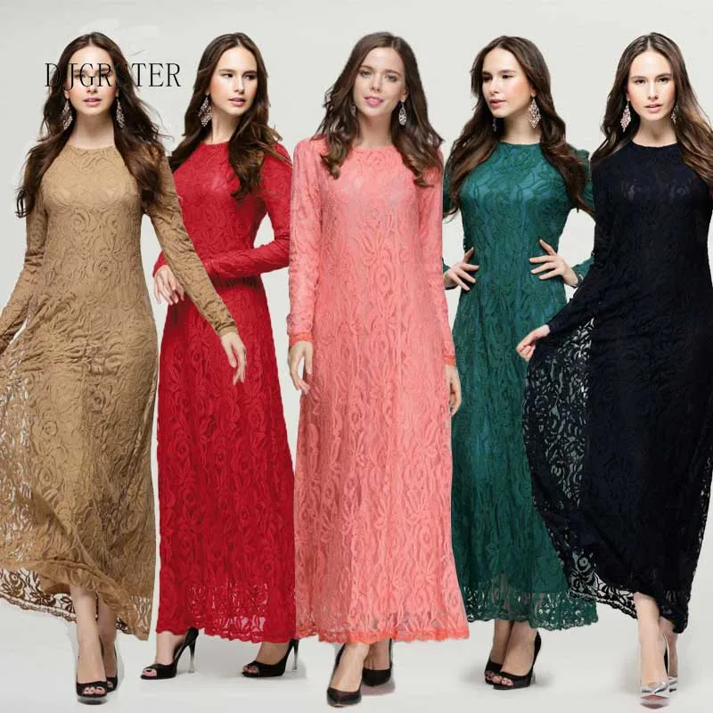 DJGRSTER Новинка! Новая мусульманская юбка, тонкая и длинная юбка с кружевами, модное мусульманское платье в европейском и американском стиле
