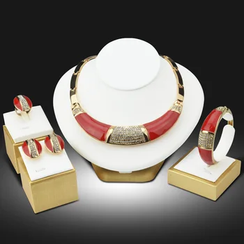 

Party Accessories Wedding Jewelry Sets For Women Pendant African Beads Imitation Crystal Necklace Earrings Rings Free Gift Box
