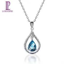 Lohaspie Diamond-Jewelry Solid 14 к белое золото настоящий Лондон кулон с голубым топазом Новое поступление для женщин драгоценный камень мелкозернистый