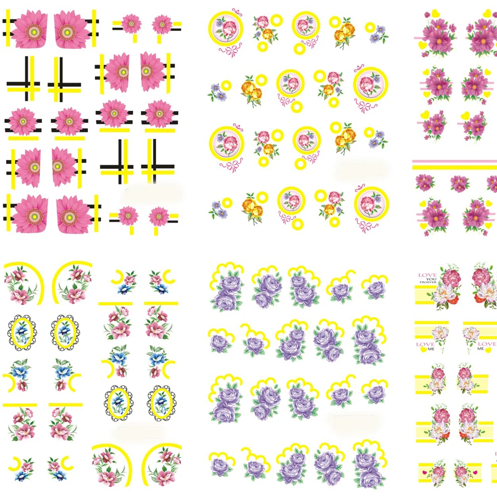 

60pcs Flower Nail Art Stickers Decals with Gold Glitter Water Decals Water Transfer Nail Sticker Butterfly Nail Decoration