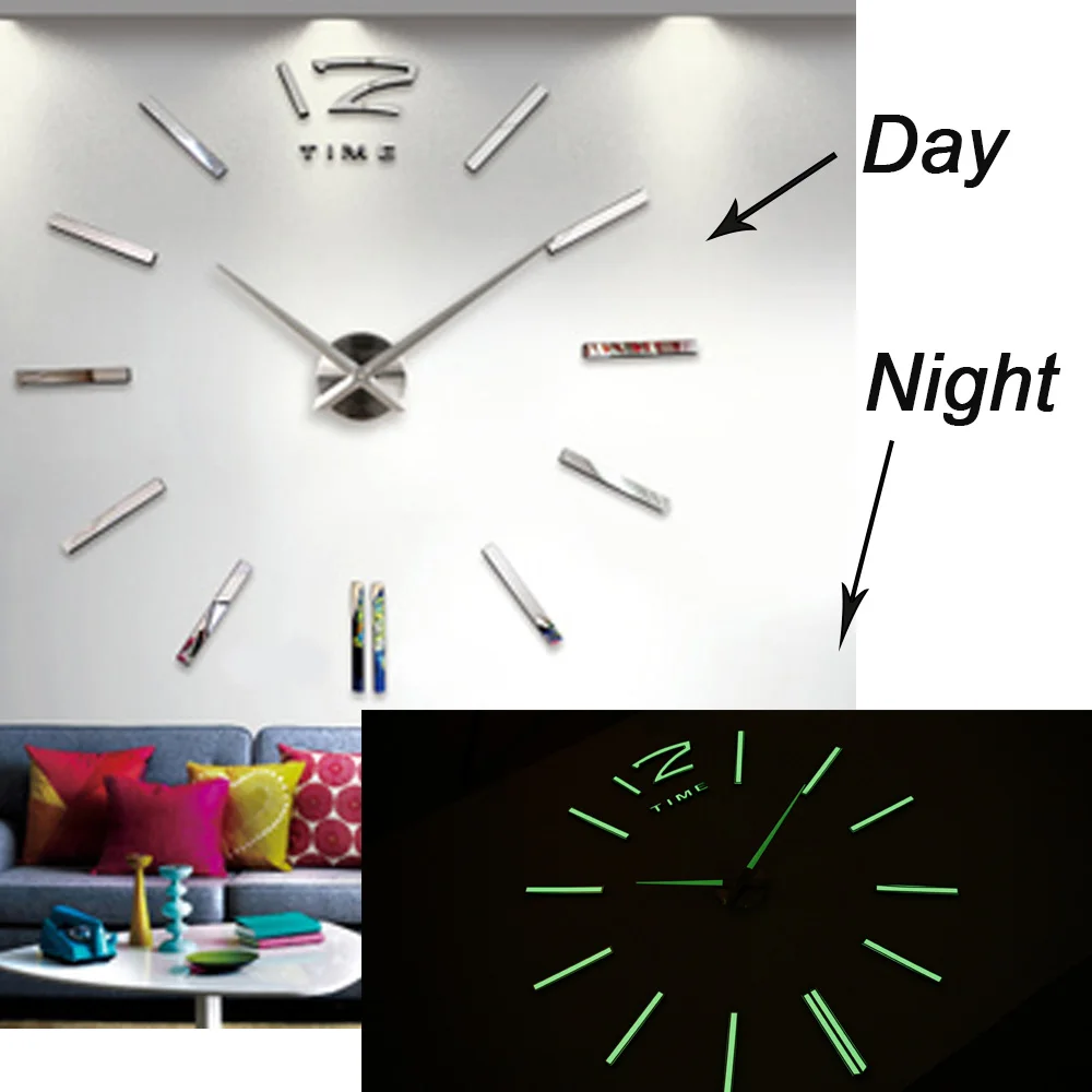 Новинка, Светящиеся Настенные часы, большие часы, часы Horloge, 3D, сделай сам, акриловые зеркальные наклейки, кварцевые, современный, бесшумный