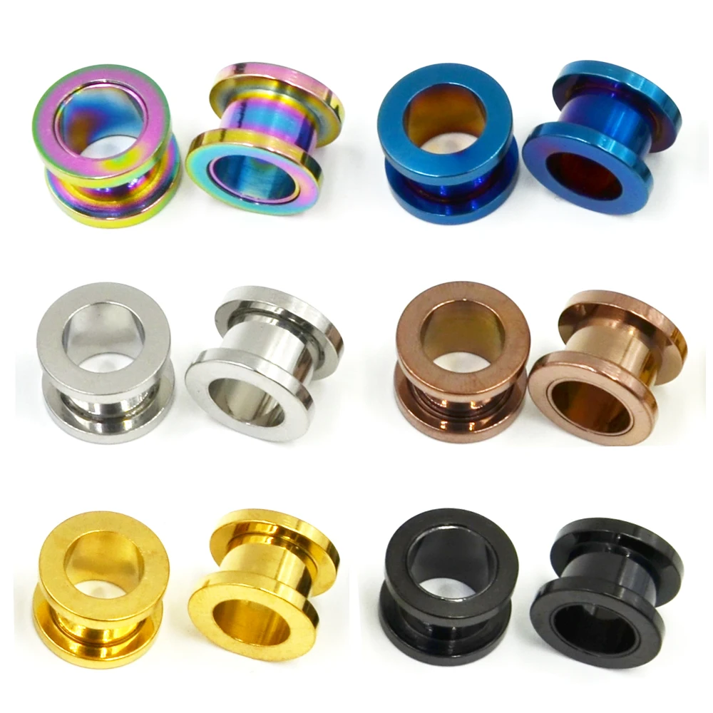 

Pair Colorful Anodized Stainless Steel Screw Fit Ear Flesh Tunnel Earring Plug Expander Body Jewelry Piercing Earlet Gauges