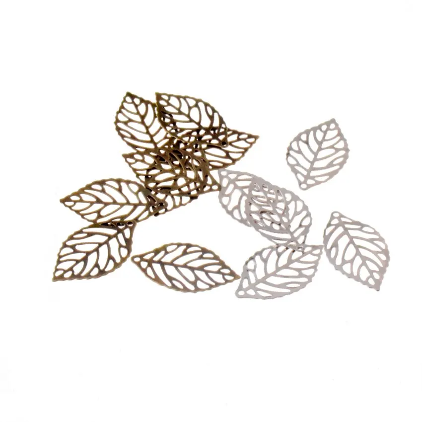 

Free shipping 100Pcs Filigree Leaf Connectors Metal Crafts Decoration DIY Findings 24x14mm (2 color)