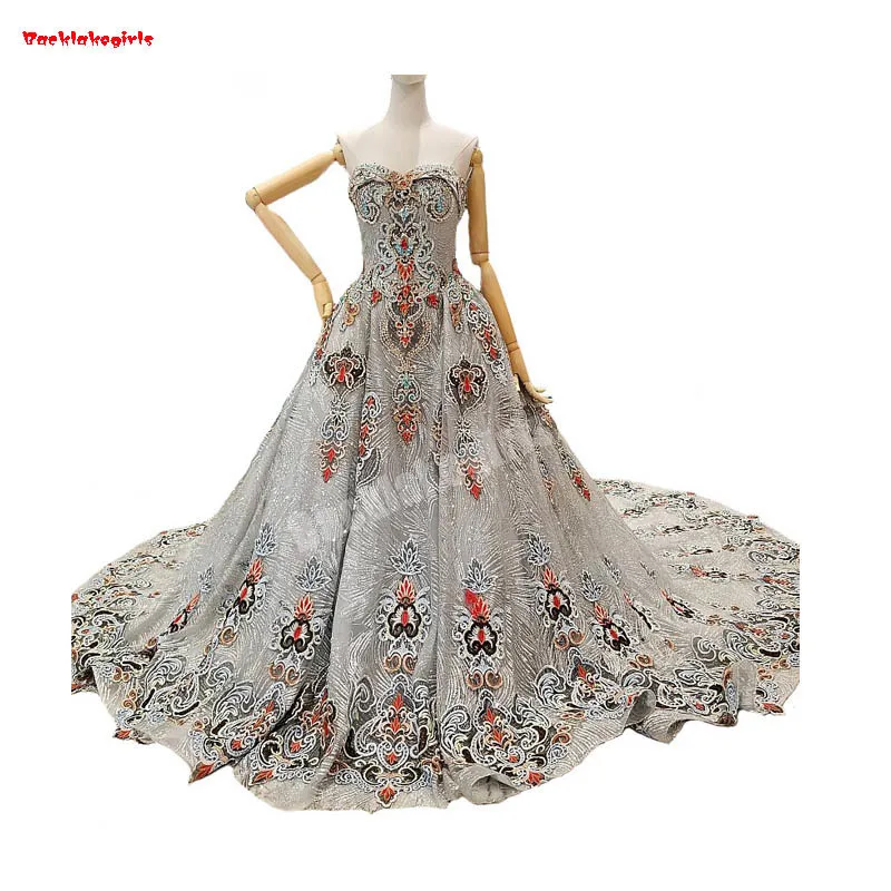 961425 Ball Gown Evening Strapless Appliqued Floral Pattern Party Dress