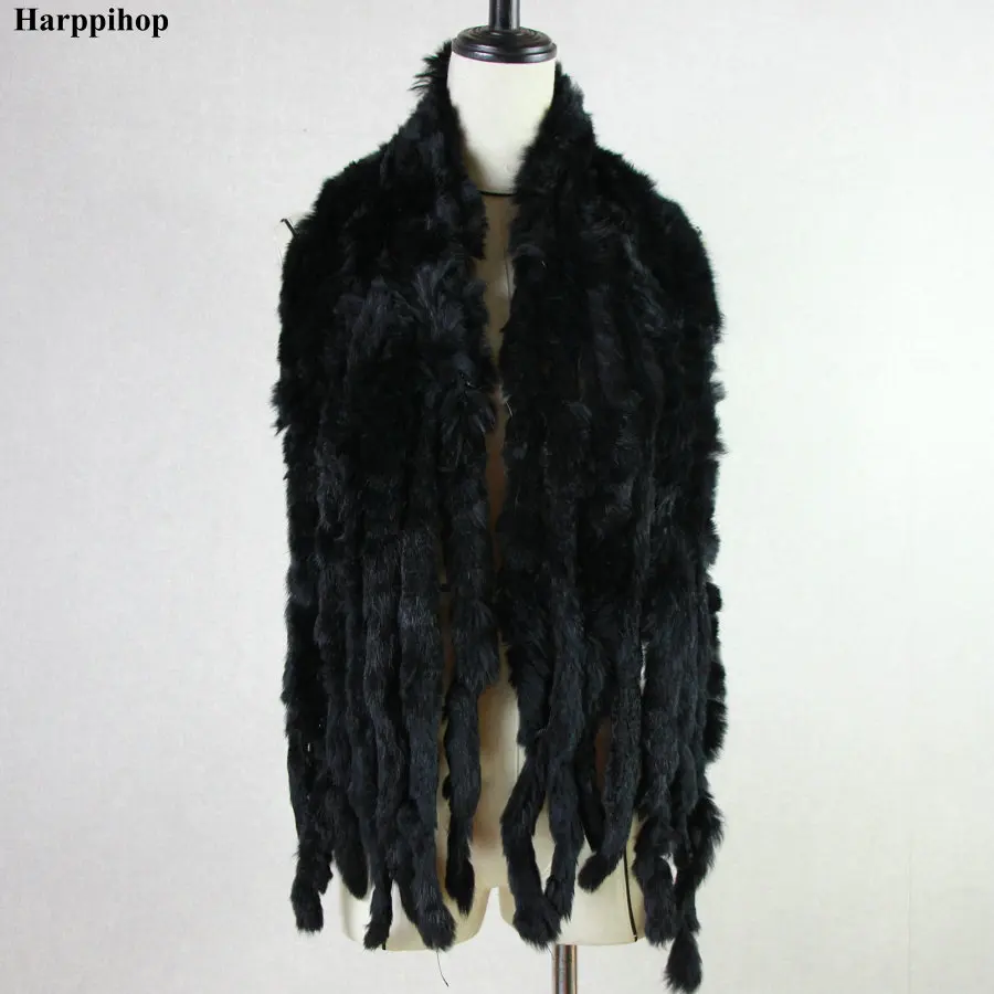 Модный женский классический шарф, 8 вертикальных полос, длинный шарф, 135 см* 16 см, женский зимний Настоящий мех кролика, шарфы - Цвет: Черный