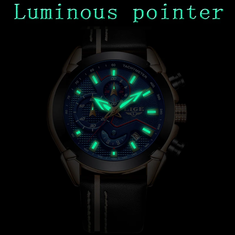Reloje LIGE Brand Men's Chronograph Analog Quartz Watch with Date, Luminous Hands, Waterproof Leather Strap Wristswatch for Man