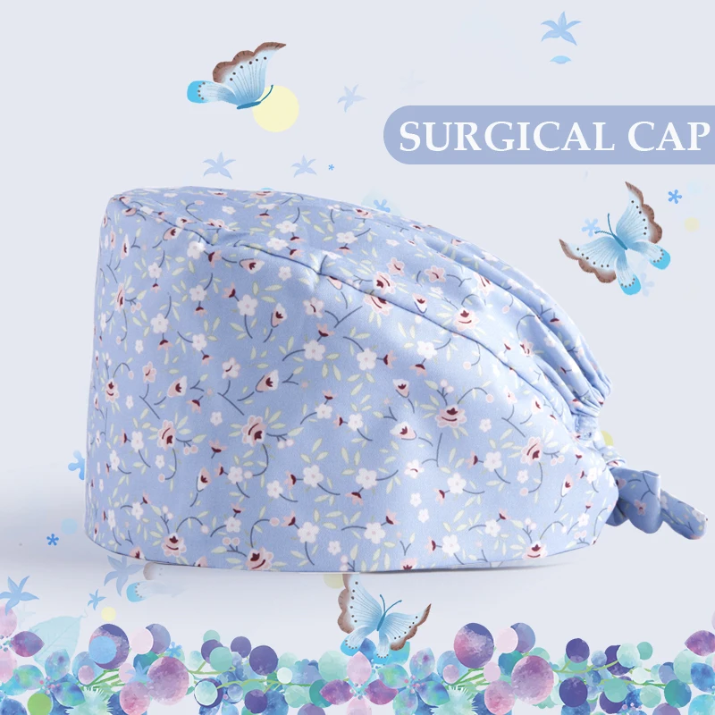 

Lavender Flower Women's Surgical Cap Nurse Medical Caps Scrub Work Hat 100% Cotton with Sweatband Tieback Chemo Ground Hats