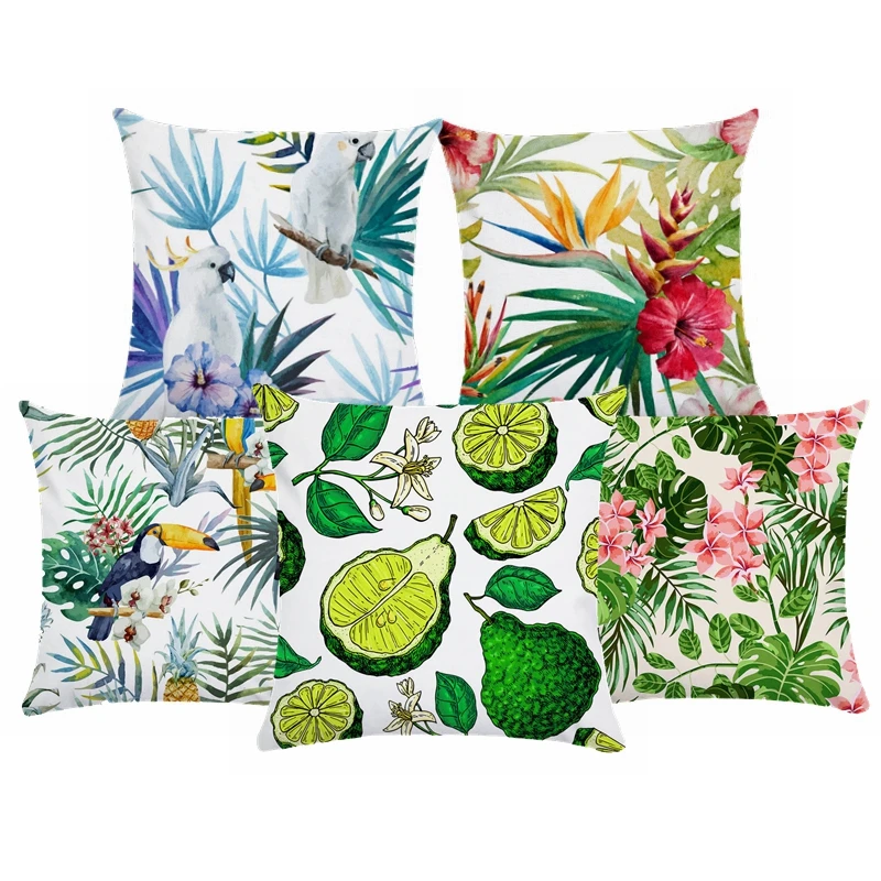 

Short Plush Tropical Green Plant Leaves Flower Super Soft Cover Pillow Case