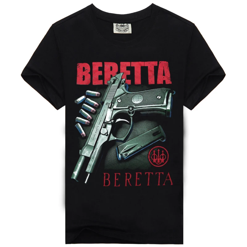 [Men bone] Men's beretta gun t shirts casual black cotton 3d t shirt