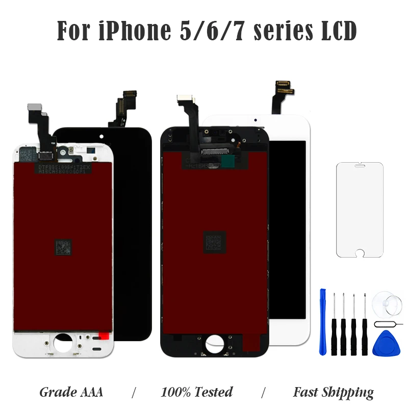 

Hot-Truth 1PCS Screen For iPhone 5 5s 5c 6 7 LCD Display Touch Screen Digitizer Assembly 100% No Dead Pixel+Tools+Tempered Film
