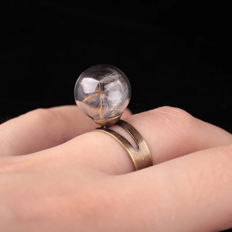 

Cute Dandelion Flower Seed Resizable Mid Finger Rings for Women Summer Style Fine Love Shining Ring Jewelry