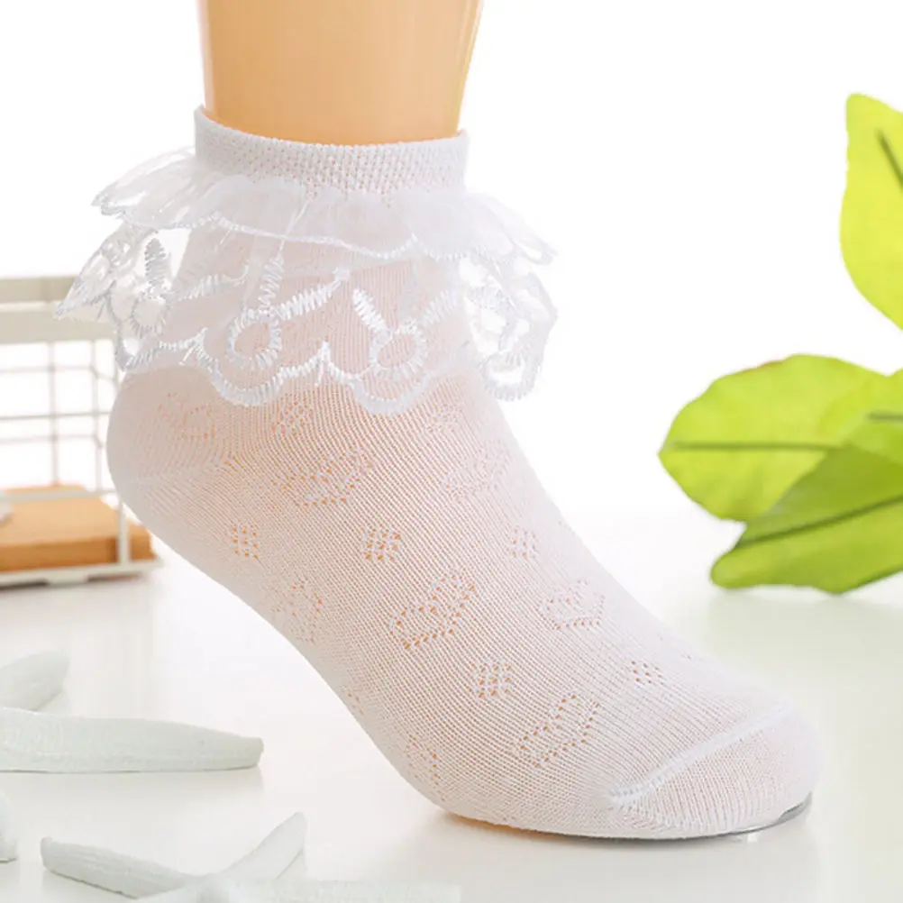 1Pair White pink color Baby short ankle sock Summer toddler cotton lace