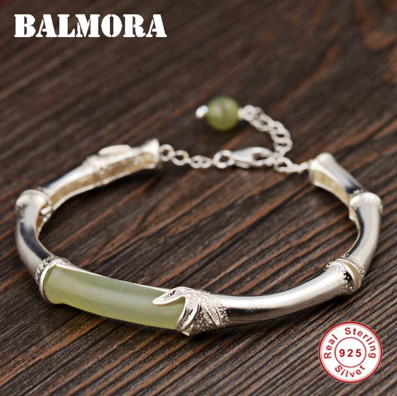 

BALMORA 925 Sterling Silver Bamboo Bangles for Women Mother Lover Gift about 18cm Fashion Bracelet Jewelry Accessories TRS50972