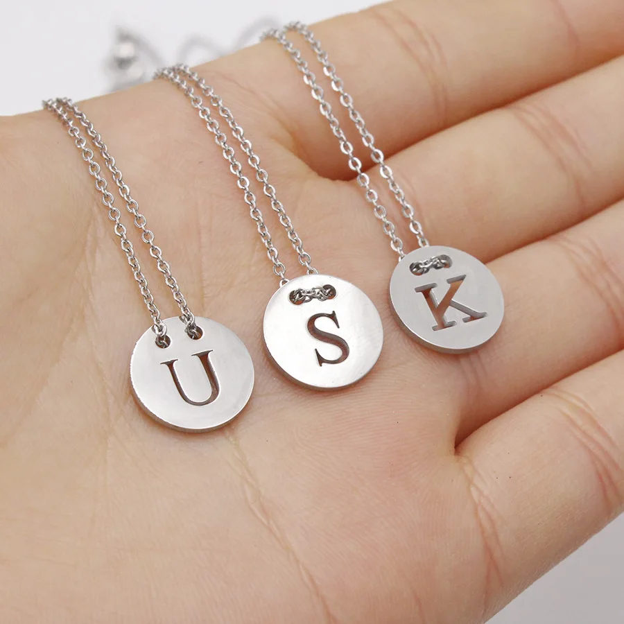 

Hollow 26 Letter Necklaces Pendants Double Hole Alphabet Silver Stainless Steel Choker Initial Necklace Women Jewelry Collier