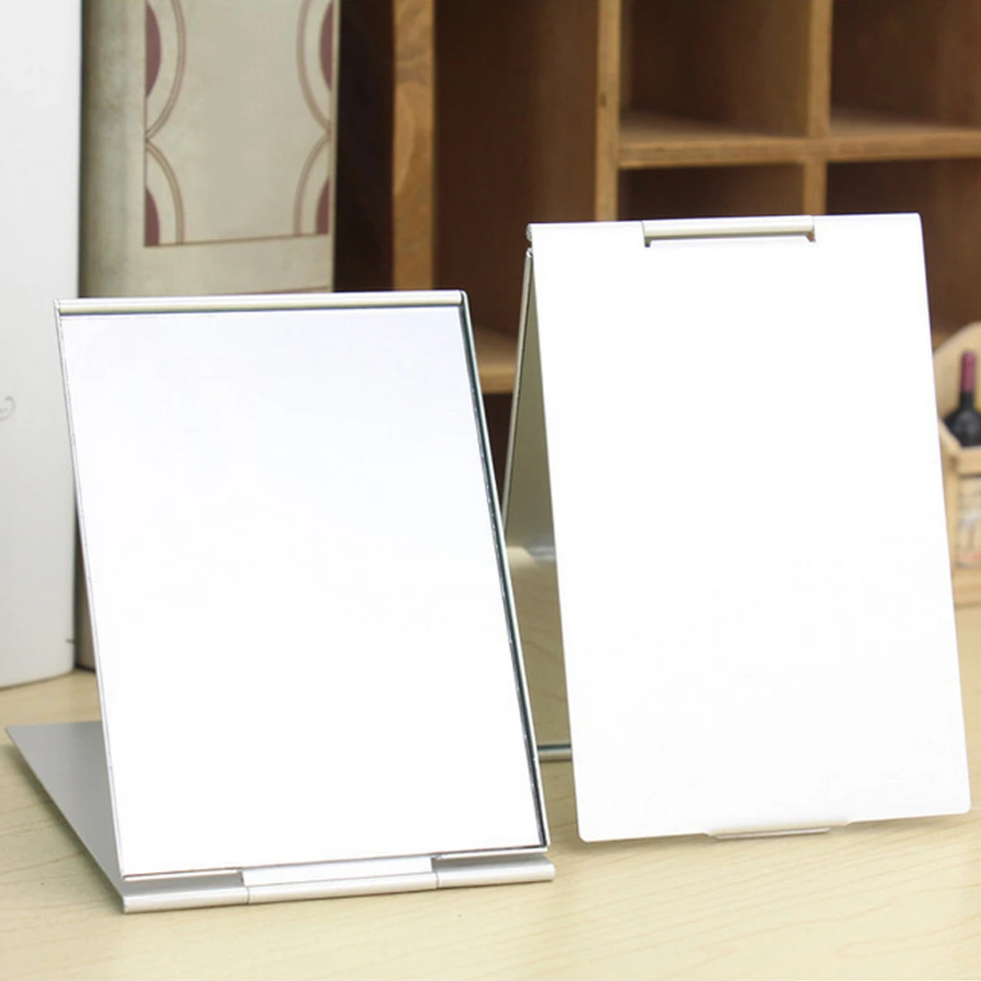 

Silver Aluminium Alloy Cover Rectangle 6 Sizes Mirror Ultra-thin Foldable Makeup Mirror Unbreakable Pocket Cosmetic Tool