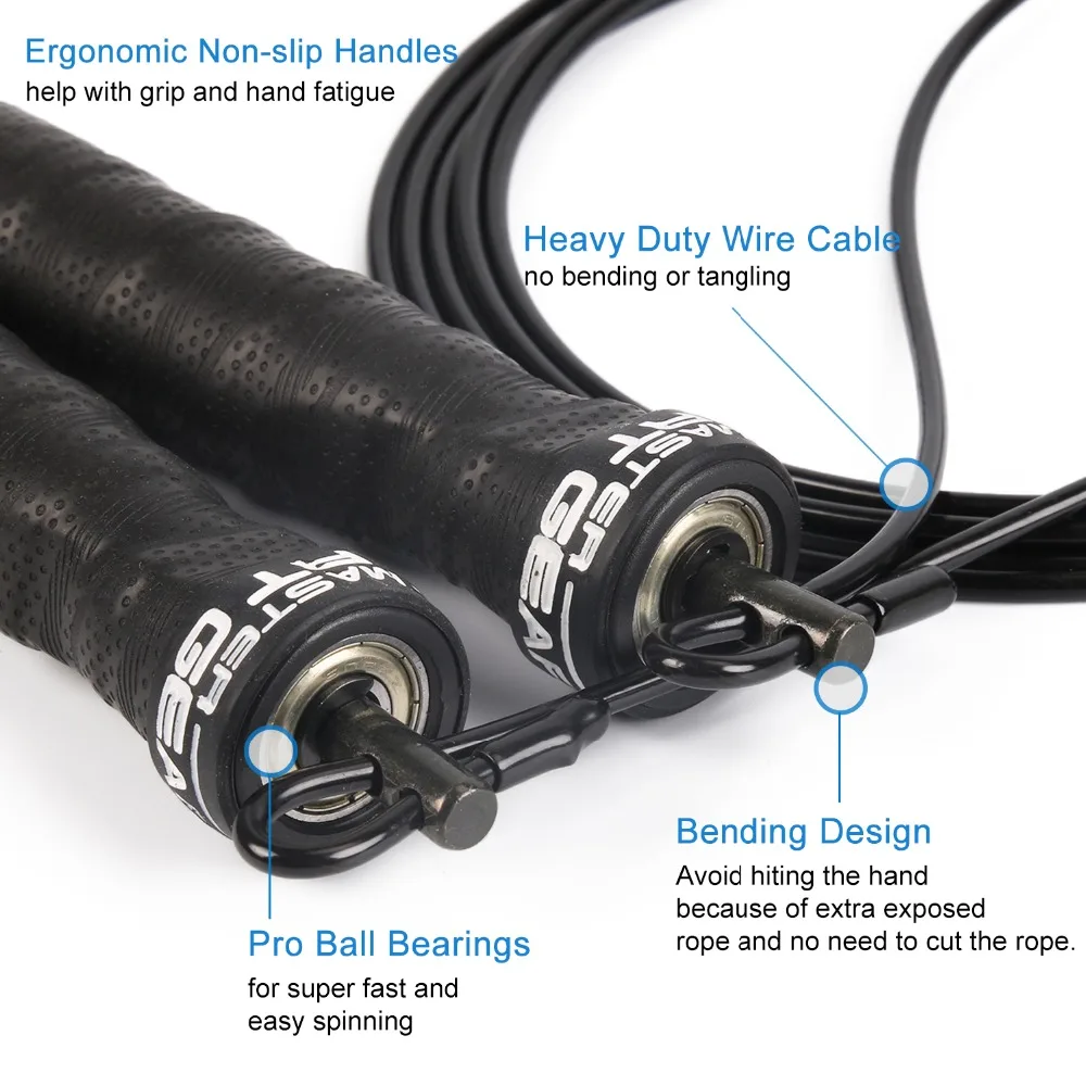 Шарикоподшипник Черный Скорость Скакалка Нескользящая ручка Скакалка с утяжелителем для упражнений Фитнес Обучение ММА Бокс ж/бесплатная
