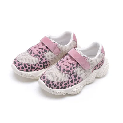 Детские кроссовки для девочек леопардовой расцветки, детский ботинки, крючок, петля для малышей; Дышащие носки для мальчиков; удобная обувь; Tenis детские ботинки для малышей - Цвет: Розовый