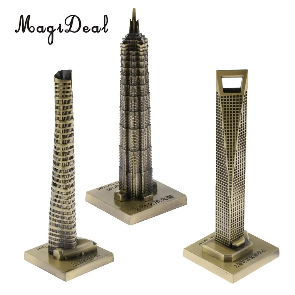3 Pieces Souvenir Building Metal Shanghai Skylines Buildings Model Desk Decor Gift - 15cm
