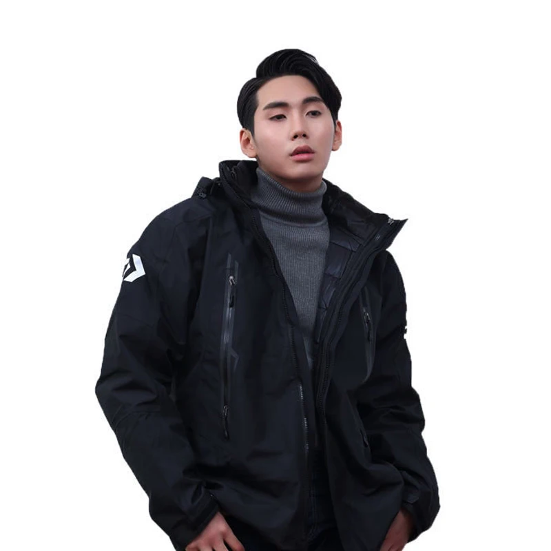 

Winter Men Three Layer Rubber Down Cotton Fishing Clothes Detachable Waterproof Breathable Fishing Jacket Waterproof Coat Black