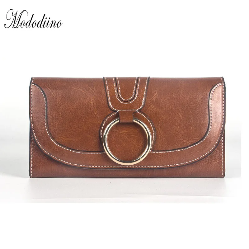

Mododiino Split Leather Women Wallet Bag Long Women Purses Card Holder Wallets Cell Phone Pocket Oil Wax Leather Wallet DNV1125
