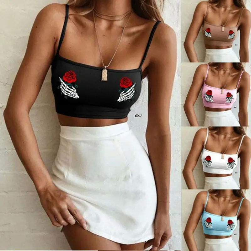 

Women Sexy Flower Bra Crop Tops Summer Strappy Bustier Bralette Vest Cami Shirt